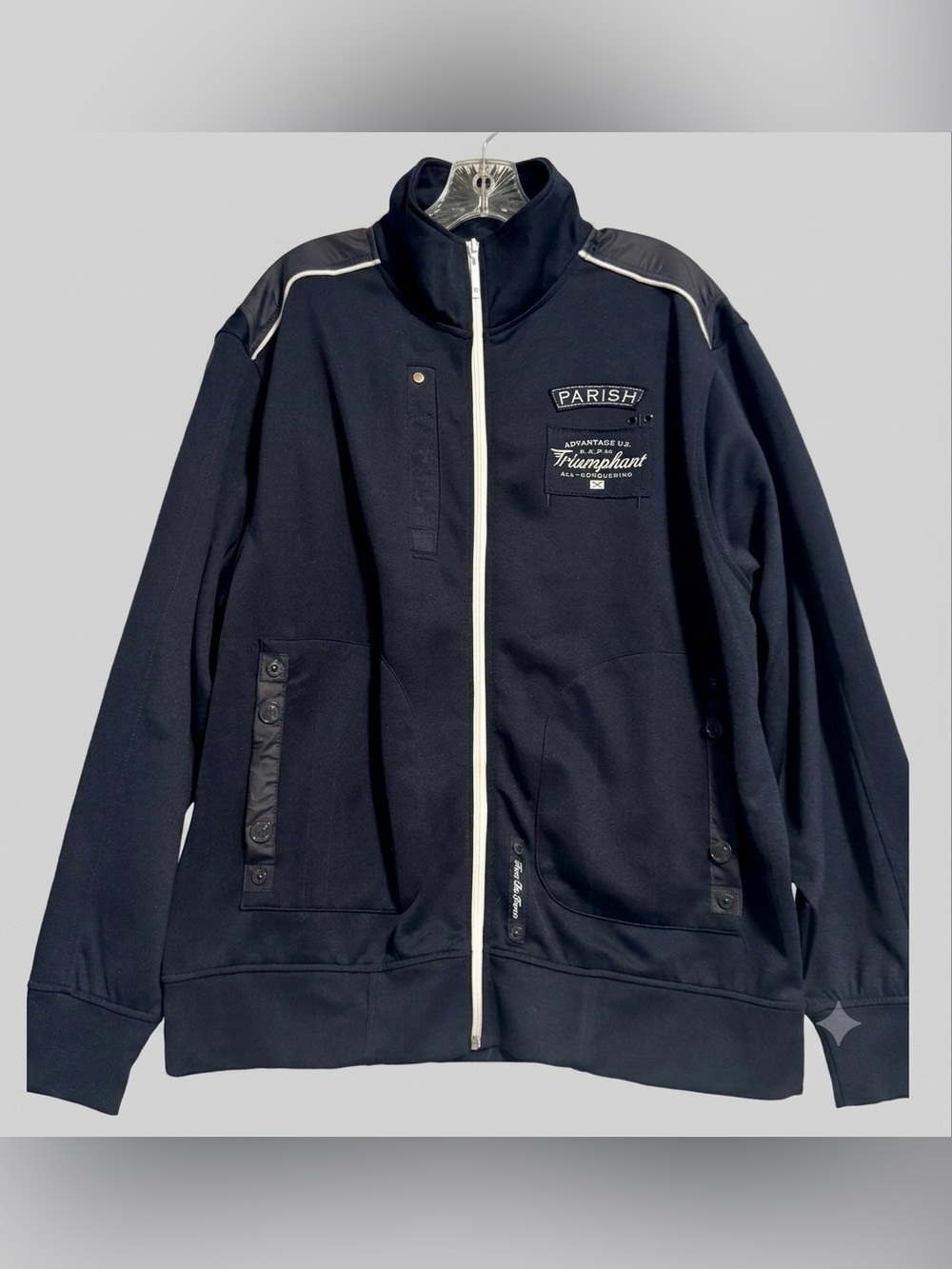 Parish Nation Triumphant Track Jacket Mens XL Navy Blue Y2K Zip Up